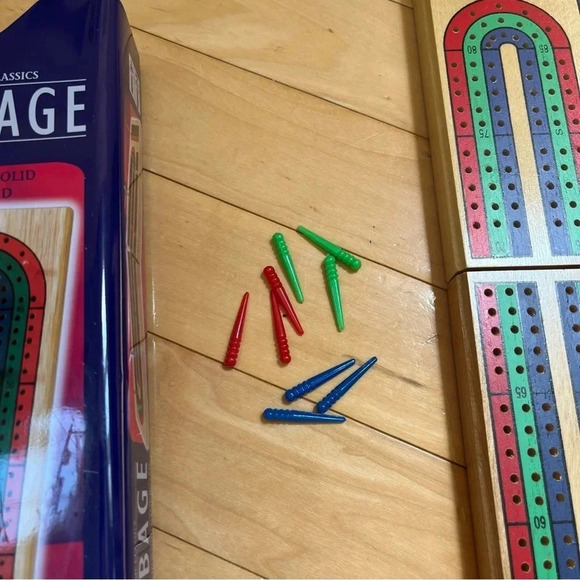 FUNDEX Foldable Cribbage Triple Track Game Solid Wood w/Playing Cards in Tin NEW - Picture 3 of 6